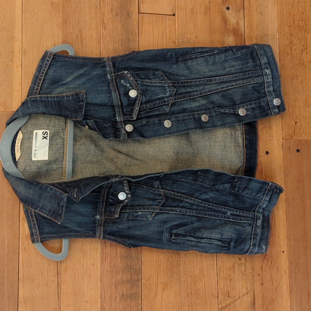 Rag & Bone Jean Distressed Dark Blue Women's Denim Button Vest Jacket Top Sz XS